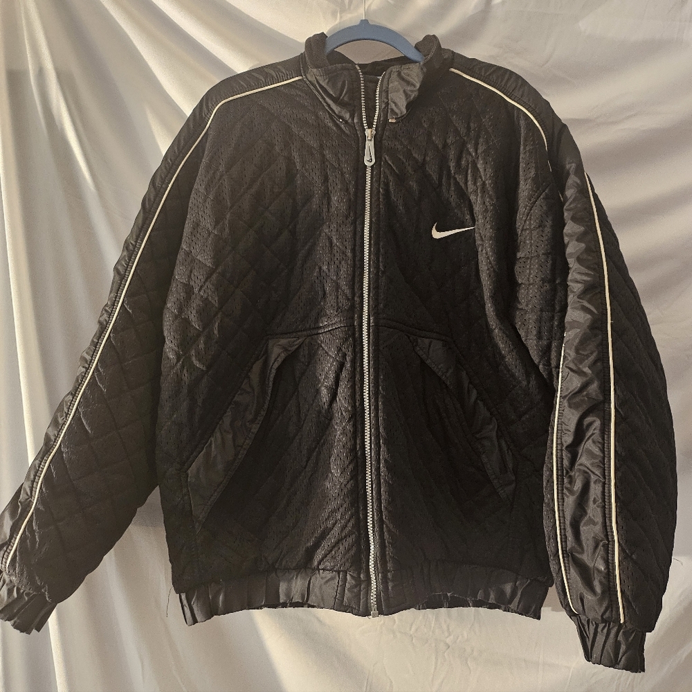 VINTAGE NIKE BLACK PUFFER JACKET BIG SWOOSH JACKET‎ COAT SZ Xl YOUTH/WM
